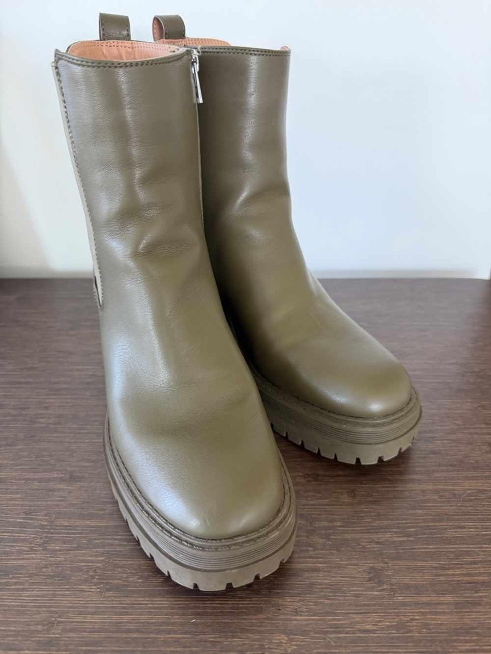 Sam & Libby Olive Platform Block Heel Camila Moto Boots